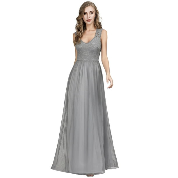 Silver/Gray Chiffon Bridesmaid Dress Long Prom Evening Gowns Size 2+4+6+8----18